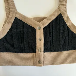 POL Boutique Black Lace Tan Button Front Crop Top Size Medium NWT thumbnail 2