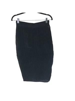 Halara Mesh Crochet Knit Sheer Black Midi Skirt With Drawstring Waist Size M thumbnail 2
