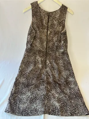 LOFT Brown and Cream Printed Sleeveless Ruffle Midi Dress thumbnail 5