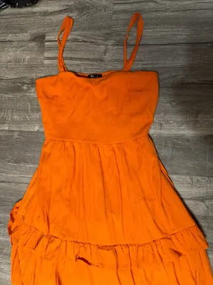 Trixxi Orange Ruffle Tiered Midi Dress Size M Boho Summer Vacation Sundress thumbnail 3