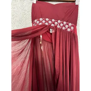 Vintage Y2K Babydoll‎ Maxi Dress Womens Small Red Beaded Chiffon Fairy HOCO Prom thumbnail 4