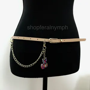Tan Y2K Bookworm Cat Charm Skinny Chain Belt, Fits 33.5-35 Inches, X7GA1243 thumbnail 4
