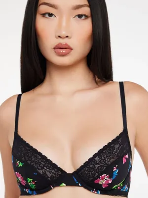 Savage X Fenty Cotton Essentials Unlined Bra Lace Bad Butterfly Black Size M Breathable Fabric: Soft and stretchy signature cotton-jersey body construction for comfortable, all-day lounge or streetwear wear.Unlined Support: Features lightweight, unlined 3-layer underwire cups and supportive wings designed to hug and lift your natural shape without extra bulk.Signature Details: Finished with delicate, tonal scalloped logo lace trim running along the cups.Custom Fit: Features fully adjustable shoulder straps and a classic hook-and-eye back closure with tonal nylon-coated hardware.Materials: Body is 95% Cotton, 5% Elastane; Delicate Lace trim is 82% Polyamide, 18% Elastane.Care Instructions: Hand wash cold, lay flat to dry. thumbnail 1
