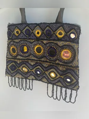 Vintage 90s small formal handbag boho beaded mirror embroidered purse thumbnail 2
