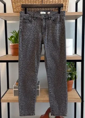 Miss Me Mid-Rise Ankle Skinny Gray Leopard Print Jeans, 28 thumbnail 1