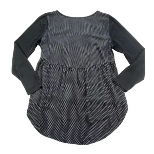 Loft Ann Taylor Mixed Media Polka Dot Sweater Black Womens Medium High Low Top thumbnail 2