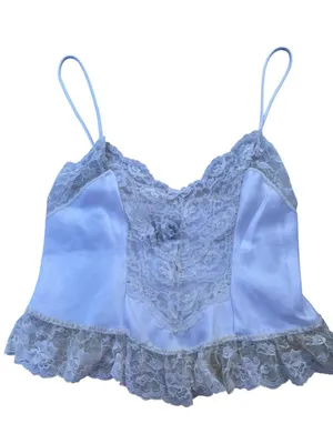 Vintage Lis Levesque White Lace Satin Camisole Top Small Made In USA 21r thumbnail 1