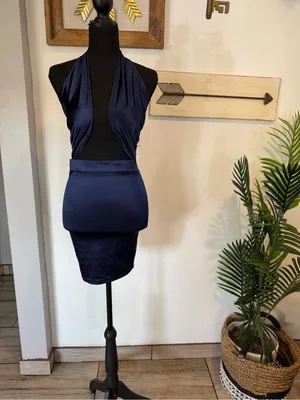 Windsor Navy Satin Halter Cutout Mini Dress thumbnail 3