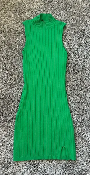 Papermoon Sleeveless Ribbed Mock Neck Dress in Green thumbnail 1