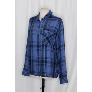 NWT!! WEWOREWHAT Boyfriend Shirt Plaid Navy Blue Collared Oversized Small Medium thumbnail 5