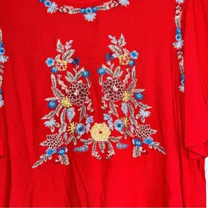 Entro Embroidered Floral Red Blouse •Large thumbnail 3