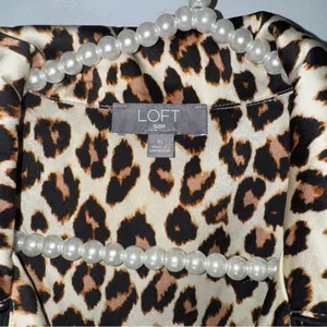 Loft Sleepwear XL 2 Piece Long Pajama Set Satin Notch Collar‎ Leopard Print thumbnail 8