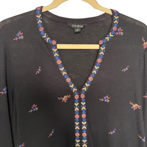 Lucky Brand Black Colorful Floral Embroidered Tunic Top Size S thumbnail 4
