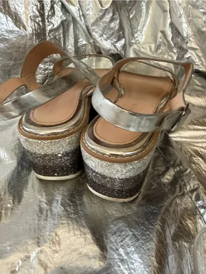 Zara Metallic Silver Platform Slingback Sandals thumbnail 9