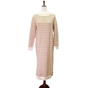 NWT Roolee Sweater Dress Small Cream Pink Brown Striped Knit Midi Long Sleeve thumbnail 4
