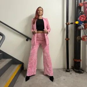 NWOT pink sequin glitter wide leg pants thumbnail 6