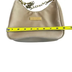 White Fox‎ Boutique Chain Strap Nylon Shoulder Bag Tan Gold Trendy Going Out thumbnail 9