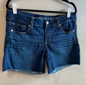 American‎ Eagle Dark Wash Denim Cutoff Shorts size 14 stretch casual summer thumbnail 1