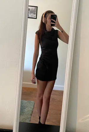 Forever 21 Silk Black Mini Dress with Cowl Neck and Ruching thumbnail 2