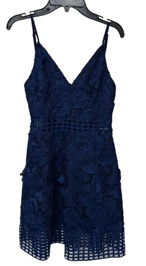 LOVERS + FRIENDS‎ Maren Navy Lace Ruffle Mini Dress Womens Size Extra Small XS thumbnail 1