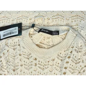 Nasty Gal Ecru Crochet Knitted Open Back Mini Dress Long‎ Sleeve Boho Size 4 NEW thumbnail 5