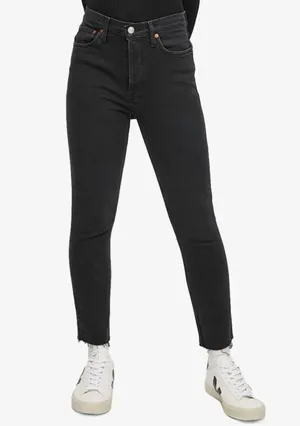 RE/DONE Redone Originals 90's High Rise Ankle Raw Hem Crop Faded Black Jeans 29 thumbnail 2