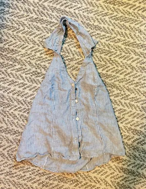 Olivaceous Backless Seersucker Halter Top thumbnail 1
