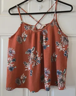 LE LIS Women Sz Small Floral Criss Cross Flowy Tank Top Blouse Boho Made In USA thumbnail 1