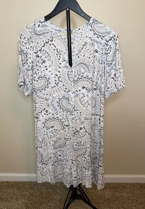 LOFT Paisley Button Front‎ Tiered Mini Dress Size XS thumbnail 1