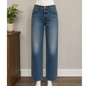 Levis 501 Curve Stretch High Rise Straight‎ Leg Blue Embellished Jeans 30x30 thumbnail 10
