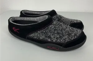 Kuru Draft Womens‎ 10 Black Grey Knit Suede Orthopedic Slipper Mules 200106100 thumbnail 1