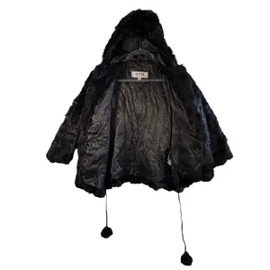 Wilsons Leather Maxima Genuine Fur Coat Hooded Black Belted Pom Luxury‎ Small thumbnail 9