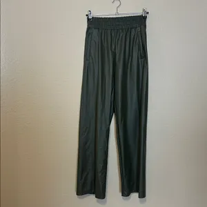 OFFLINE by Aerie Real Luxe Wide‎ Leg Faux Leather Pants Olive Green Size XS thumbnail 2