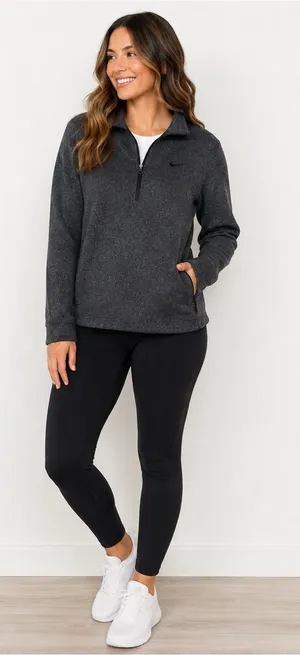 Nike Women’s Therma-FIT 1/4 Zip Pullover Gray Fleece Sweatshirt Large L thumbnail 1