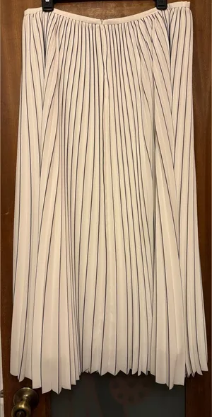 Lafayette 148 New York Off White Pleated Lined Full Length Black Pinstripe Skirt thumbnail 1