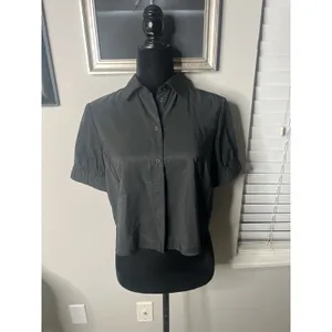 NWT Zara Black Cropped Button Down Top Small thumbnail 9