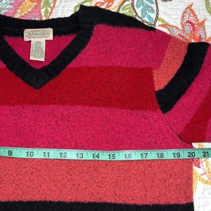 St John’s Bay large womens sweater pullover striped v-neck wool blend stretchy thumbnail 4