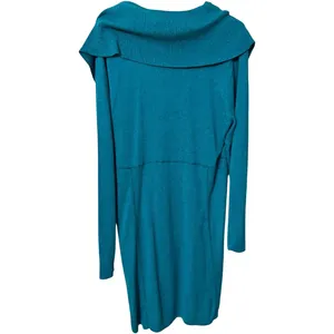 Athleta Teal Sweater Dress 2X Cowl Neck Tunic Organic Cotton Wool Pockets thumbnail 3