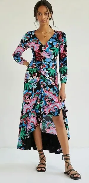 Anthropologie Maeve Ruched V-Neck Floral Midi/Maxi Dress Size 4 thumbnail 1