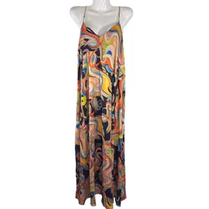 Nicole Miller New York‎ Abstract Swirl Print V-Neck Maxi Dress Multicolor M NWT thumbnail 3