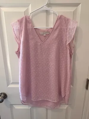Ann Taylor LOFT Pink Ruffled Blouse Size Medium thumbnail 1