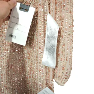 Mac Duggal Pink Nude Sequin V-Neck Long‎ Sleeve Midi Dress Size 10 NWT Formal thumbnail 8