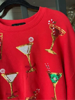 Martini sequins sweater christmas cocktails candy cane crewneck sweatshirt QOS thumbnail 5