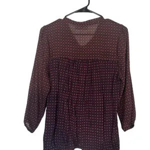 Ann Taylor LOFT Black & Brown Paisley V-Neck Long Sleeve Blouse Women Sz M thumbnail 2
