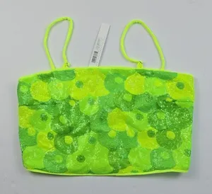Susana Monaco -1608 NWT Women's Sequin Crop Top Bright Lime Green XS‎ thumbnail 1