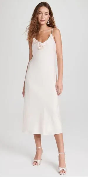 NWT WAYF Slip Midi Dress Bow Front Satin Size Medium thumbnail 1