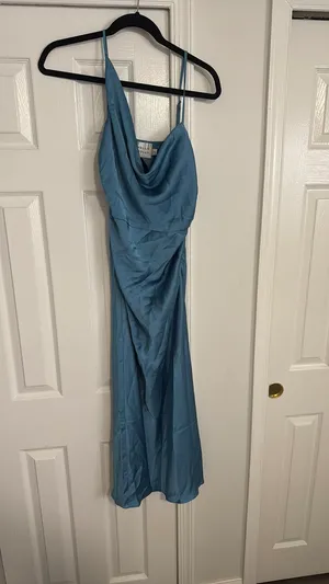 Hello Molly Dress Midi Blue Satin thumbnail 3