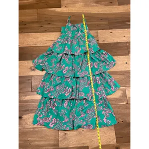 Entro Green Pink Floral Ruffle Dress Size M Square Neck Layered Boutique thumbnail 5