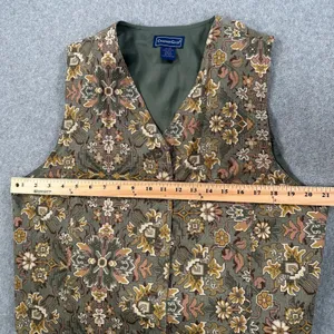 Charter Club Western Vest Button Up Women's 14 Green/Brown 2000s V-Neck Grunge thumbnail 6