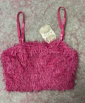 Altar'd State Crop Sparkle Top pink fringe thumbnail 1
